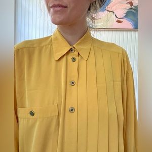Yellow Pleated Button Down Blouse - Vintage/ Euro 42